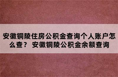 安徽铜陵住房公积金查询个人账户怎么查？ 安徽铜陵公积金余额查询